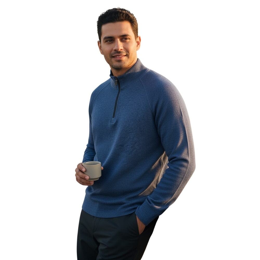 Bugatchi Diagonal Pinstripe Quarter-Zip Pullover Navy Classic Size XXL